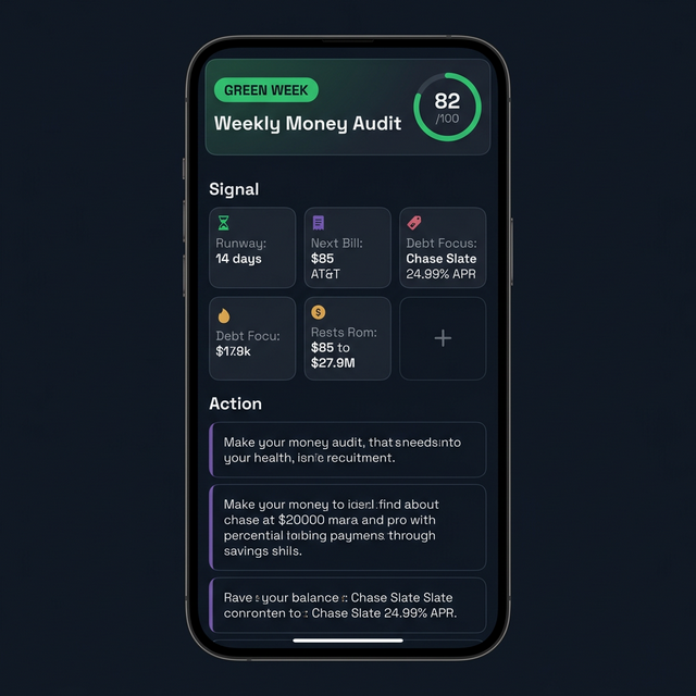 Catalyst Cash Weekly AI Audit showing health score, signal cards, and action items